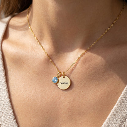 Graveret Halskæde "Birthstone Disc"
