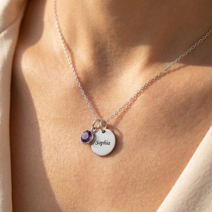 Graveret Halskæde "Birthstone Disc"