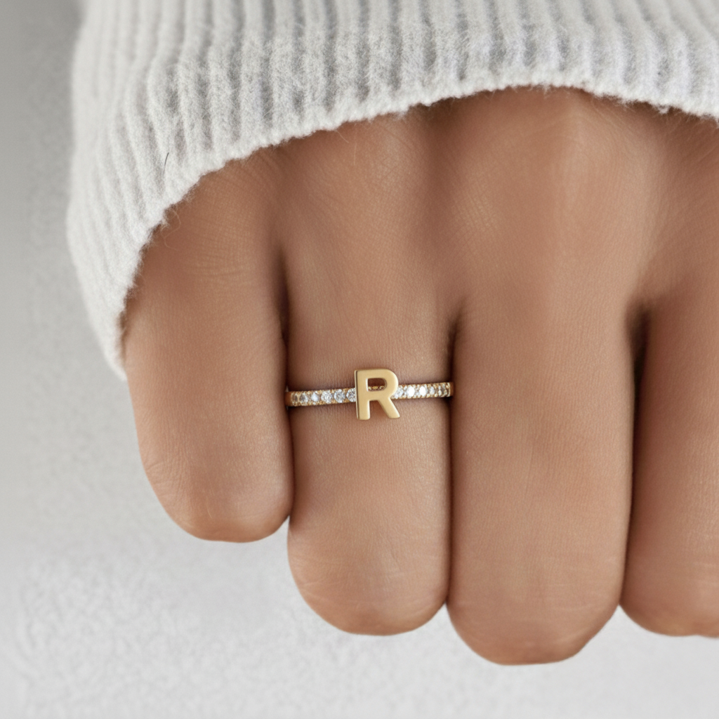 Justerbar Initial Ring "Sparkle"