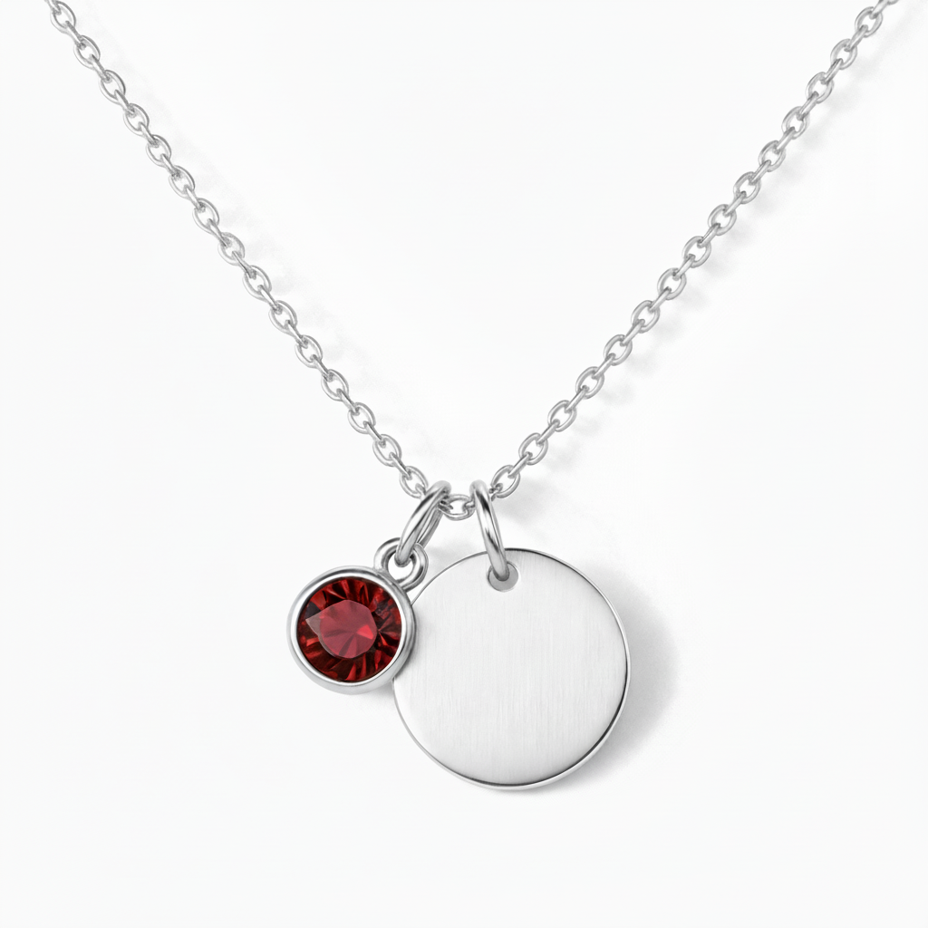 Graveret Halskæde "Birthstone Disc"