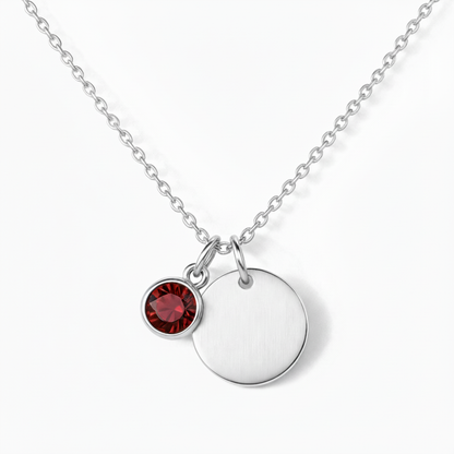 Graveret Halskæde "Birthstone Disc"