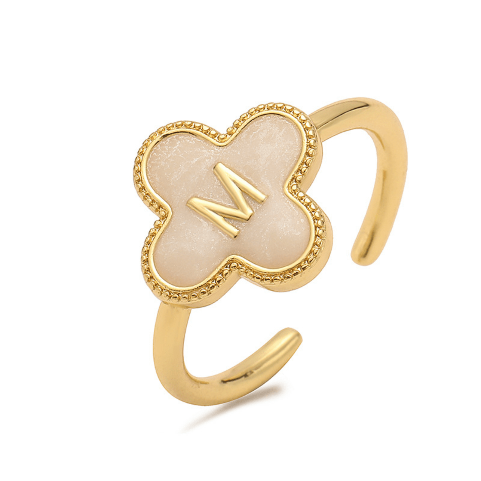 RICCARDI - BAGUE AJUSTABLE "Initial Charm Clover Ring" - Riccardi