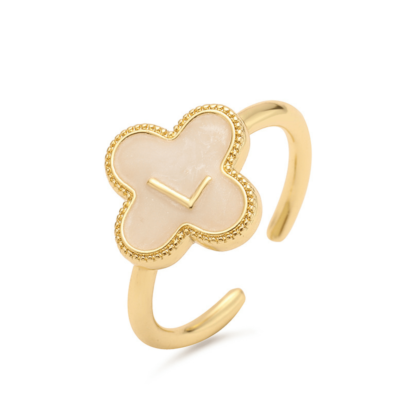 RICCARDI - BAGUE AJUSTABLE "Initial Charm Clover Ring" - Riccardi