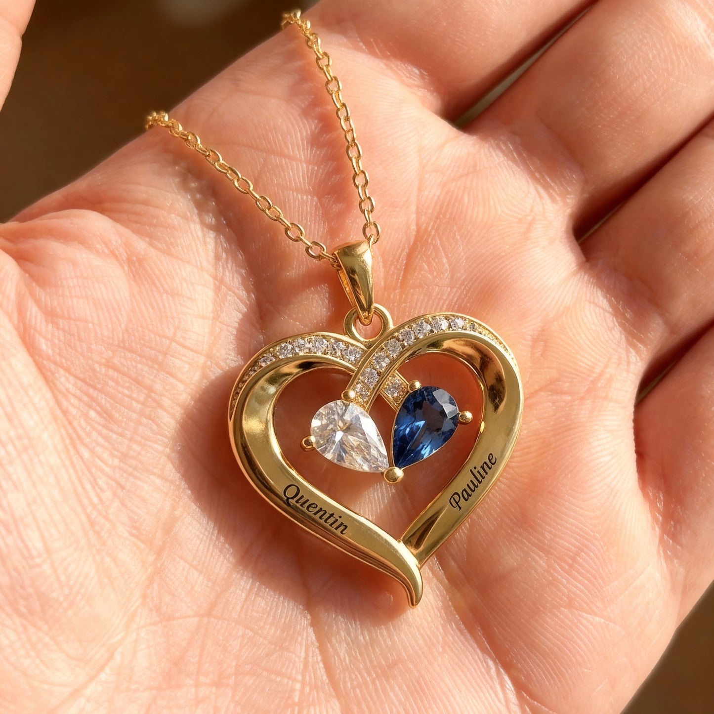 Navnehalskæde "Sammenflettede hjerter"