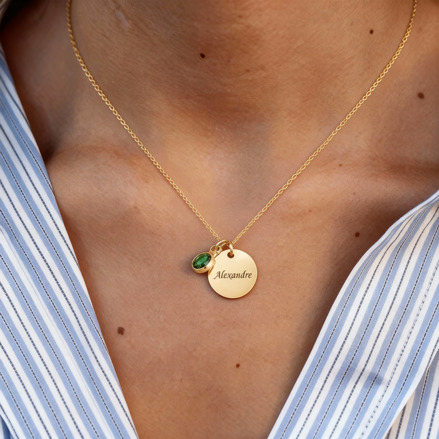 Graveret Halskæde "Birthstone Disc"